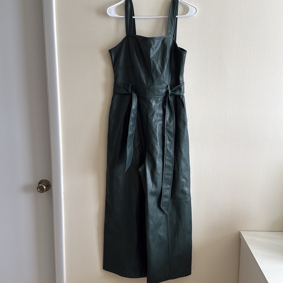 By Anthropologie Samira Dark Green Faux Vegan Leather Jumpsuit - Picture 2 of 11
